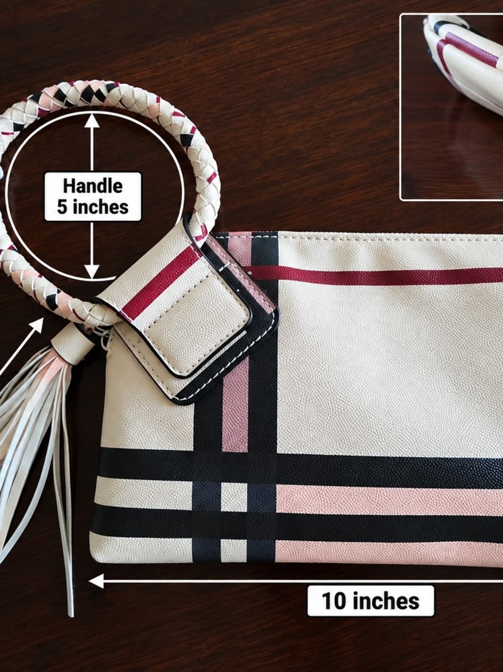 Virago Collection Plaid Vegan Wristlet Clutch Purse Tassel NWT